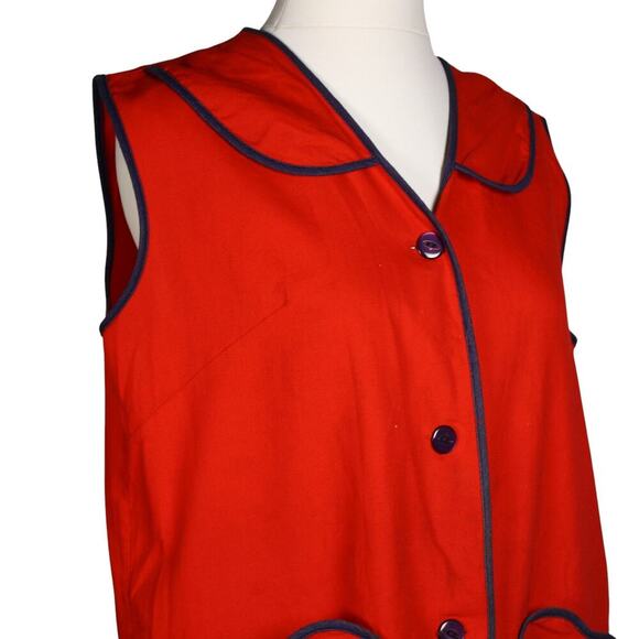 Vintage Red Loungewear Dress Blue Piping Heart Pocket Hong Kong B40 W42 -Hey Viv - Picture 2 of 8